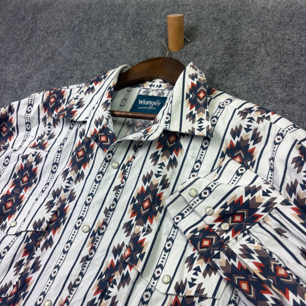 Wrangler Western Shirt Mens XXL White Aztec Geometric Snap Long Sleeve 112316686
